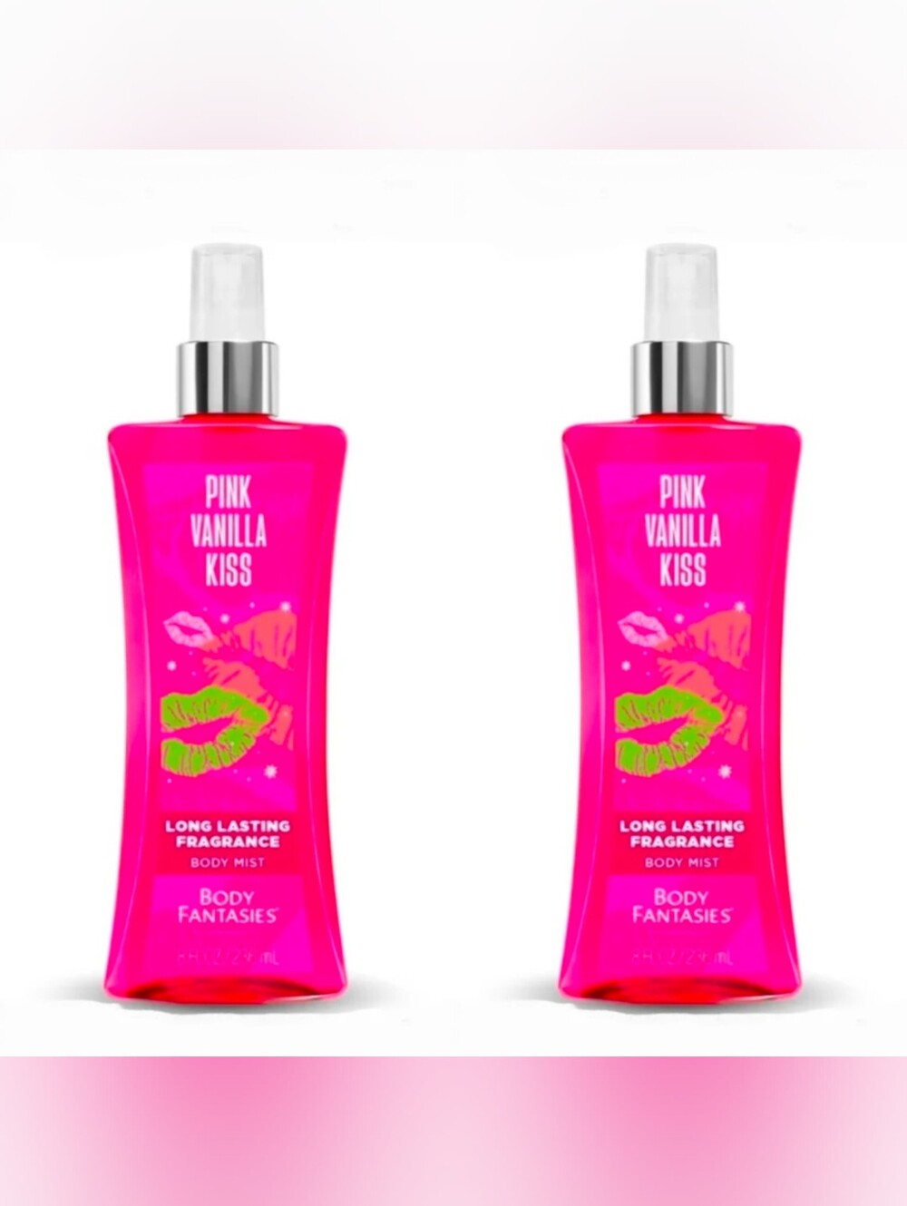 2 x Body Fantasies Pink Vanilla Kiss Fantasy Body Mist - 3.2fl Oz